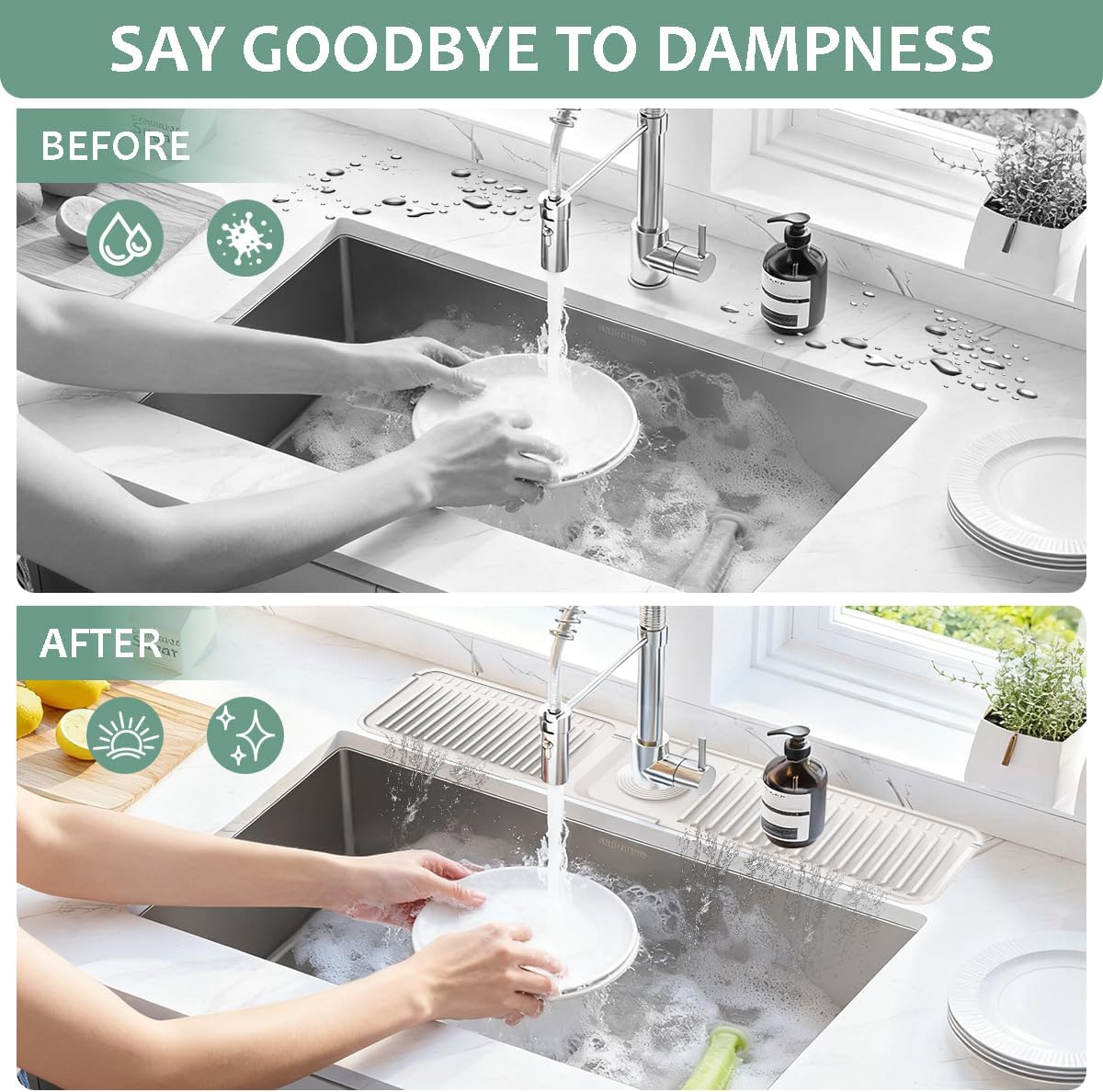 24 Inch Upgraded Draining Mat Folding faucet Mat for Bathroom Sink Splash Guard 7° Slope with Button Lock Water Draining Pad for Kitchen Bathroom Bar(Pink)