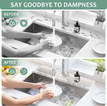 24 Inch Upgraded Draining Mat Folding faucet Mat for Bathroom Sink Splash Guard 7° Slope with Button Lock Water Draining Pad for Kitchen Bathroom Bar(Pink)