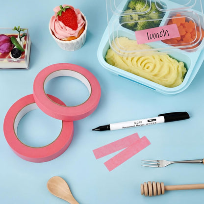 2 Kitchen Freezer Labeling Tapes & 1 Marker Pen, 0.47 x 54 yd Narrow Roll & 0.95 x 54 yd Wide Roll Waterproof Low Temperature Freezer Marking Tape for Glass Bottle Storage Container(Pink)