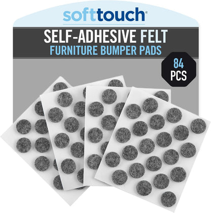 SoftTouch 3/8" Round Mini Self-Stick Furniture Slider Felt Pads for Hard Surfaces, Noise-Reducing Adhesive Furniture Moving Pads for Beds, Sofas, Dressers, 84-Count, Brown