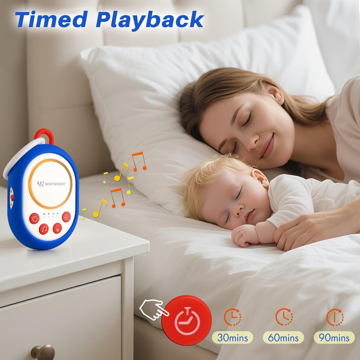 2026 Mom's Choice Awards | White Noise Sound Machine Baby with Night Light, 20 Soothing Sounds, 22 Hours Battery Life, Travel, Registry Gift, Shower, Clips on Baby Stroller (Blue)