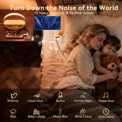 Vivilumens Alarm Clock with Sound Machine & Sunrise Lamp for Heavy Sleepers