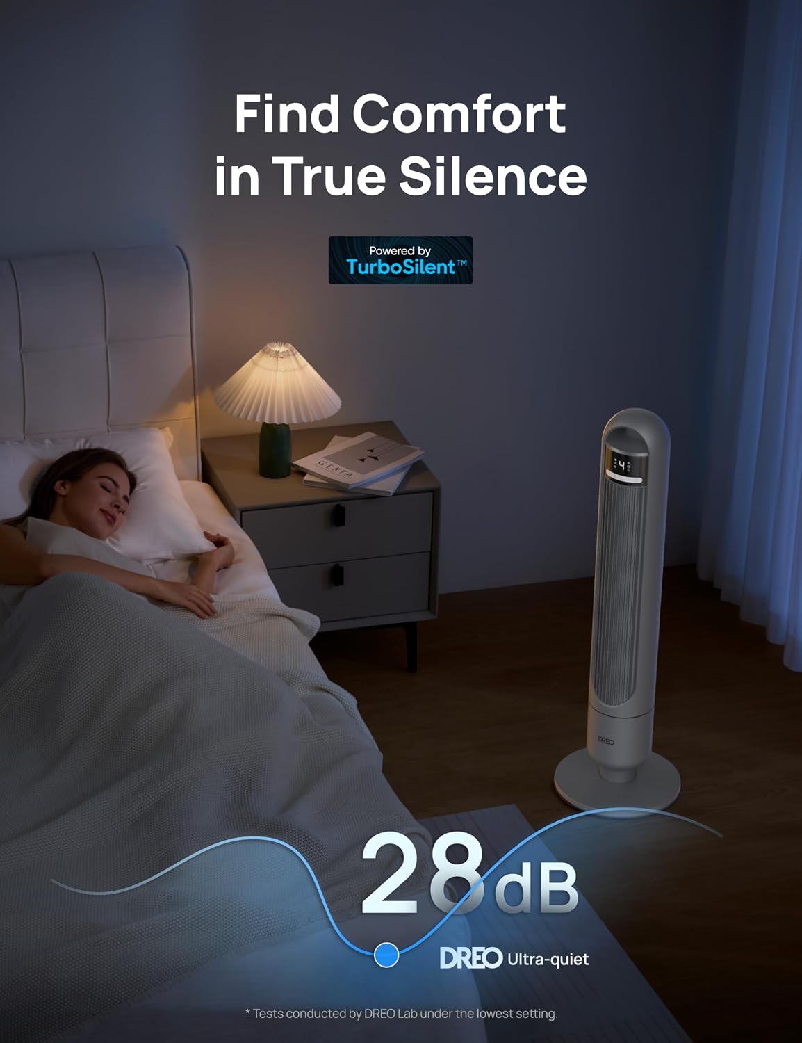 DREO Tower Fan for Bedroom, 26ft/s Velocity, 90° Oscillating, 8H Timer | 4 Speeds, 3 Modes, 28dB Quiet Standing Fan, Floor Fan for Room, Living Room, Office, Home, Cooling Fan with Remote, Black