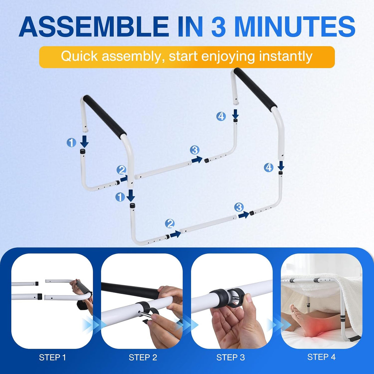 Blanket Lifters for Foot of Bed, Adjustable 20.1–29.5 Inch Bed Blanket Support, Keeps Sheets Off Feet, Carbon Steel Frame, Fits Twin, Full, Queen and King Beds, 4 Clips Included