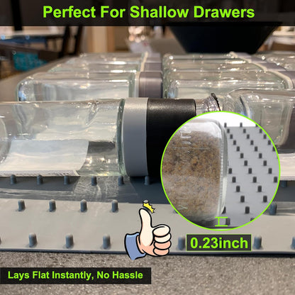 Spice Drawer Organizer Insert - Silicone Spice Drawer Liner Pearl | Adjustable non-slip liner organizer; in-drawer spice rack for seasoning jars, spice bottles, flat kitchen drawer organizer