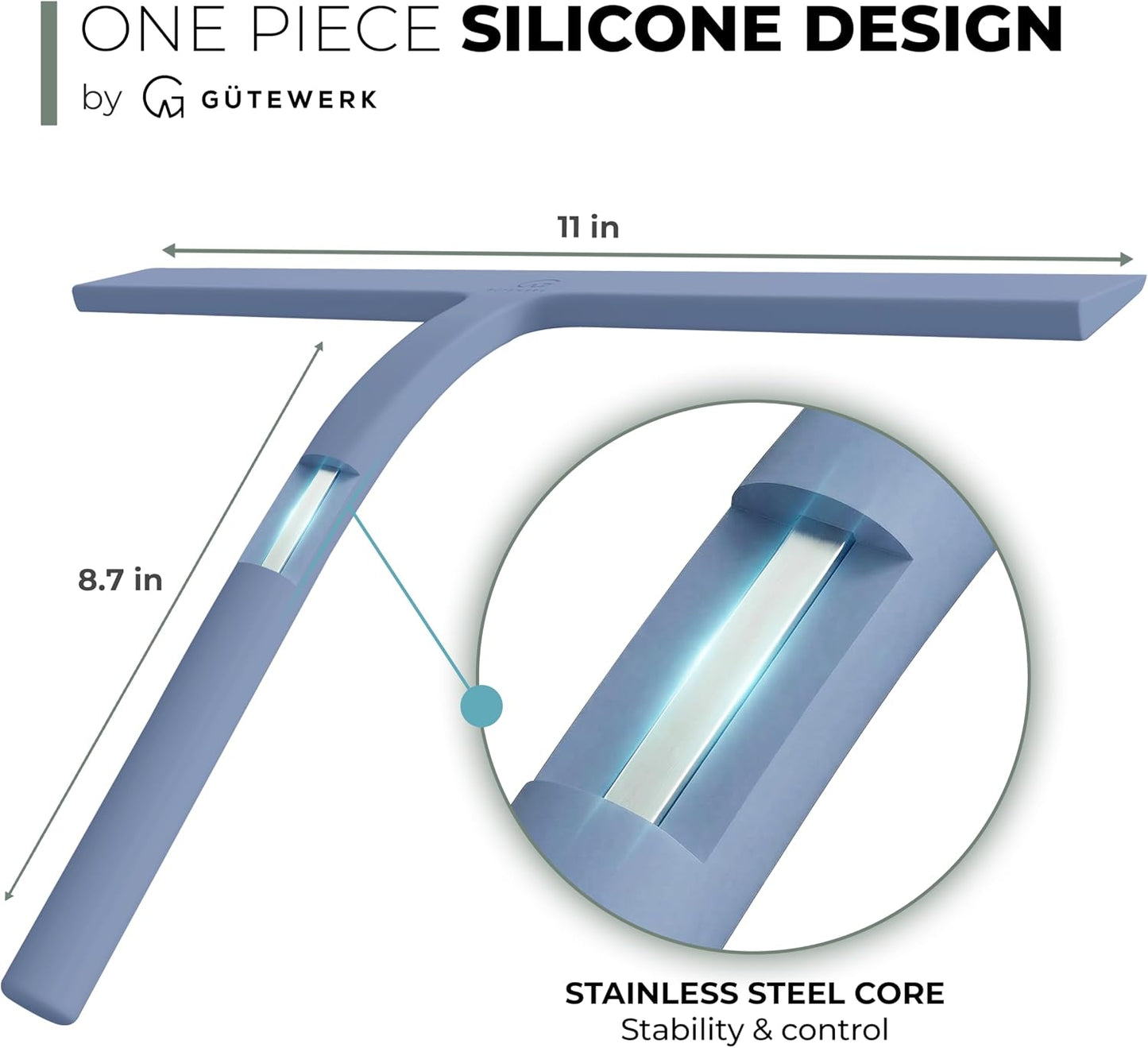 Silicone Shower Squeegee with 3-in-1 No-Drill Mount, Black, 9'' | Squeegee for Glass Doors & Mirrors with Stainless Steel Core, Streak-Free & No-Squeak Window Cleaning, Hook/Suction/Adhesive