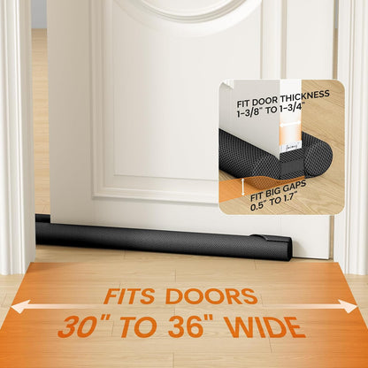 fowong Door Draft Stopper, 36" Adjustable Under Door Noise Stopper, Grey | Durable Door Draft Blocker Helps to Seal Door Gaps, Reduce Drafts, Noise, Dust & Light, Fit Doors 30"–36", Easy to Install