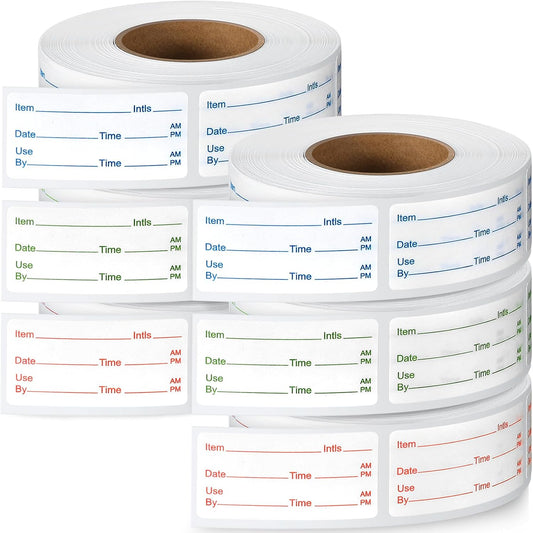 Harloon 6 Rolls 3000 Pcs Dissolvable Food Labels 1 x 2 Inch Removable Food Container Labels Stickers for Container Bottle Kitchen Restaurant Use, 3 Colors