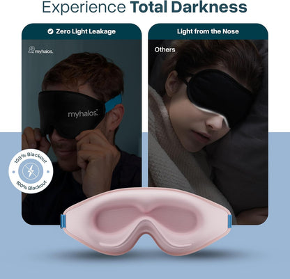 MyHalos® Sleep Mask – 3D Blackout Eye Mask for Women & Men, Side Sleepers, Zero Pressure Memory Foam Eyelash Friendly, Breathable,Award-Winning Sleep Aid for Travel (Black, 1 Count (Pack of 2))