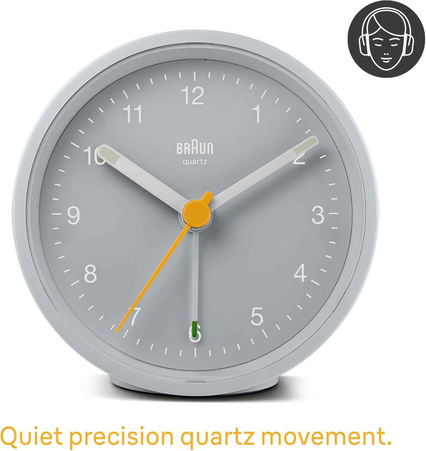 Braun Classic Analogue Alarm Clock with Snooze and Light, Quiet Quartz Movement, Crescendo Beep Alarm in White, Model BC12W.