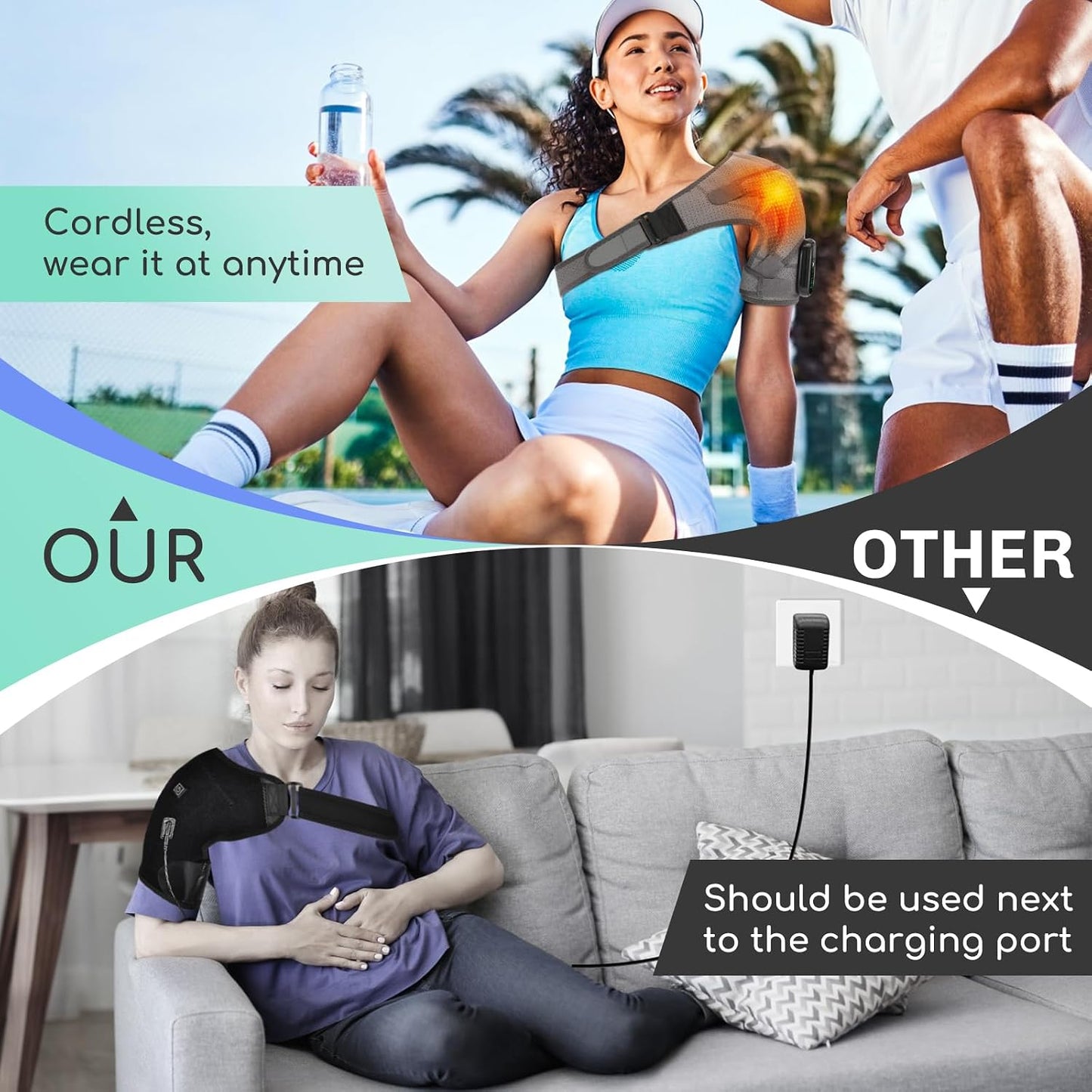 Cordless Shoulder Heating Pad with Massage for Rotator Cuff Pain, 5000mAh Battery Powered Heated Shoulder Brace,Shoulder Warmer for Pain Relief