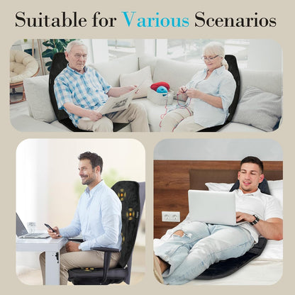 Back Massager with Heat, Massage Chair Pad with 5 Vibrating Modes, 2 Heat Levels Electric Massage Seat Cushion, Massage Pad for Back Pain Relief, Birthday Gifts for Men Husband Him Dad Mom Her