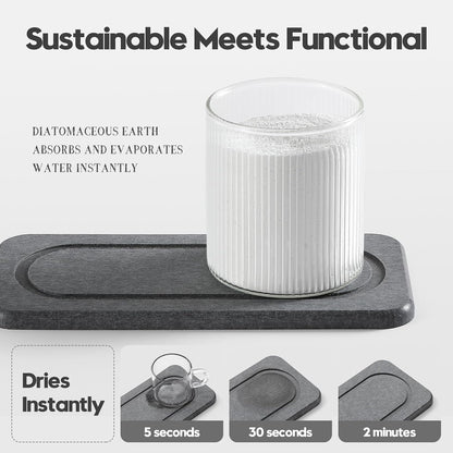 3 Pack Water Absorbent Diatomite Coasters, Stone Drying Mat for Kitchen Counter, Bathroom Sink Organizer Tray, Compact Vanity Rack, Soap Holder Caddy, Faucet Splash Guard, White 8"x3.8"