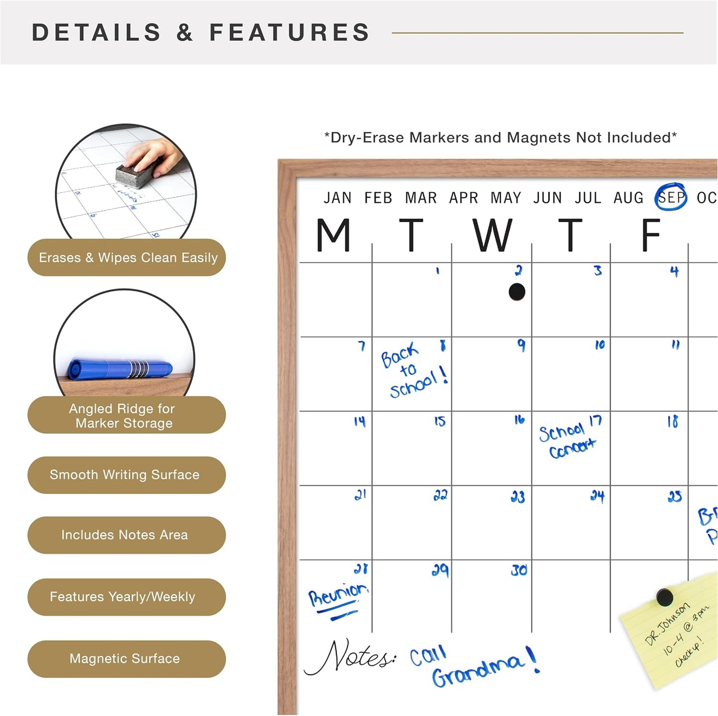 MCS Dry Erase Weekly Meal Planner Black Framed Calander Whiteboard, 11x24 | Dry Erase Weekly Meal Planner Black Framed Calander Whiteboard Frame, 11x24 Inch