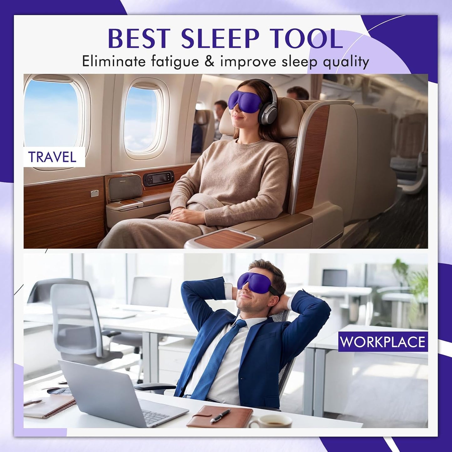 Bonuci 20 Pack Sleep Mask Blackout 3D Eye Mask for Ultralight Sleeping Night Blindfold Eye Covers with Adjustable Strap for Men Women Travel Gift Back and Side Sleeper (Dark Purple)