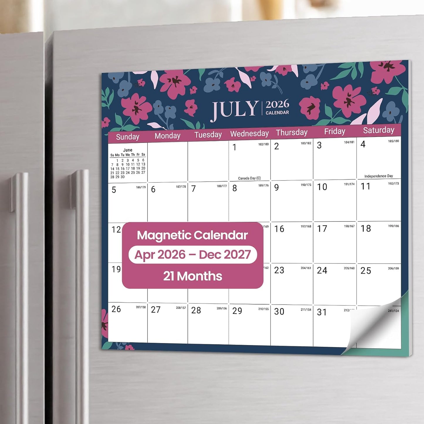 2026-2027 Magnetic Calendar for Refrigerator, Apr 2026-Dec 2027 | 21-Month Fridge Calendar 2026-2027 for Home Planning, Scheduling and Easy Organization, Greenery