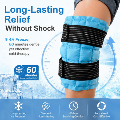 WORLD-BIO Ice Packs for Injuries Reusable, Knee Ice Pack Wrap with Straps, Gel Ice Wrap for Leg Pain Relief, Hot & Cold Compress Therap for Swelling, Water Soak Needed, Light Blue, 1Pack