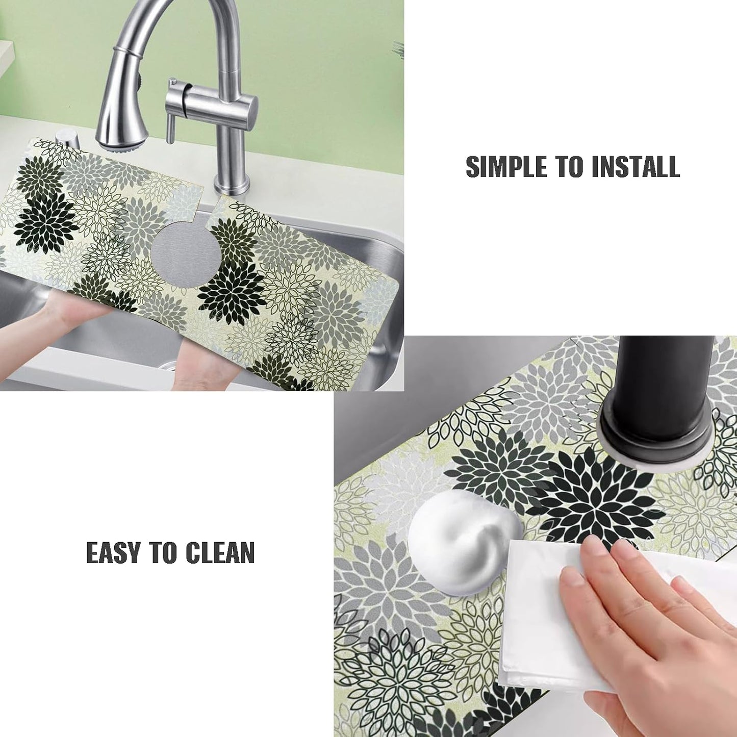 Sink Faucet Absorbing Mat, 2 Pack Drying Mat Around Faucet Sink Splash Guard Behind Faucet Sinkmat For Kitchen Bathroom Island Rv 24 * 5.5 Inch (60 * 14 cm)