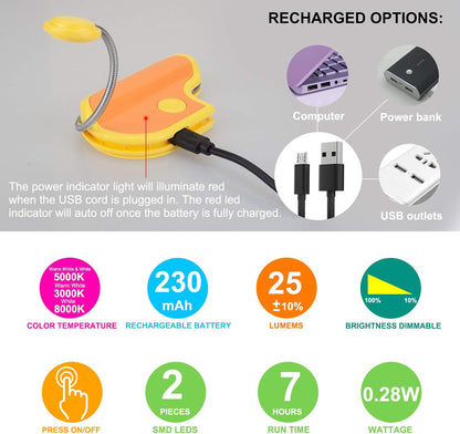 BIGMONAT Rechargeable Book Reading Light in Bed,Dimmable Warm/White Book Light for Kids,Multi Colors Portable LED Reading Lamp with Rotary Light Neck,Wireless Clip on Reading Light for Student(Green)