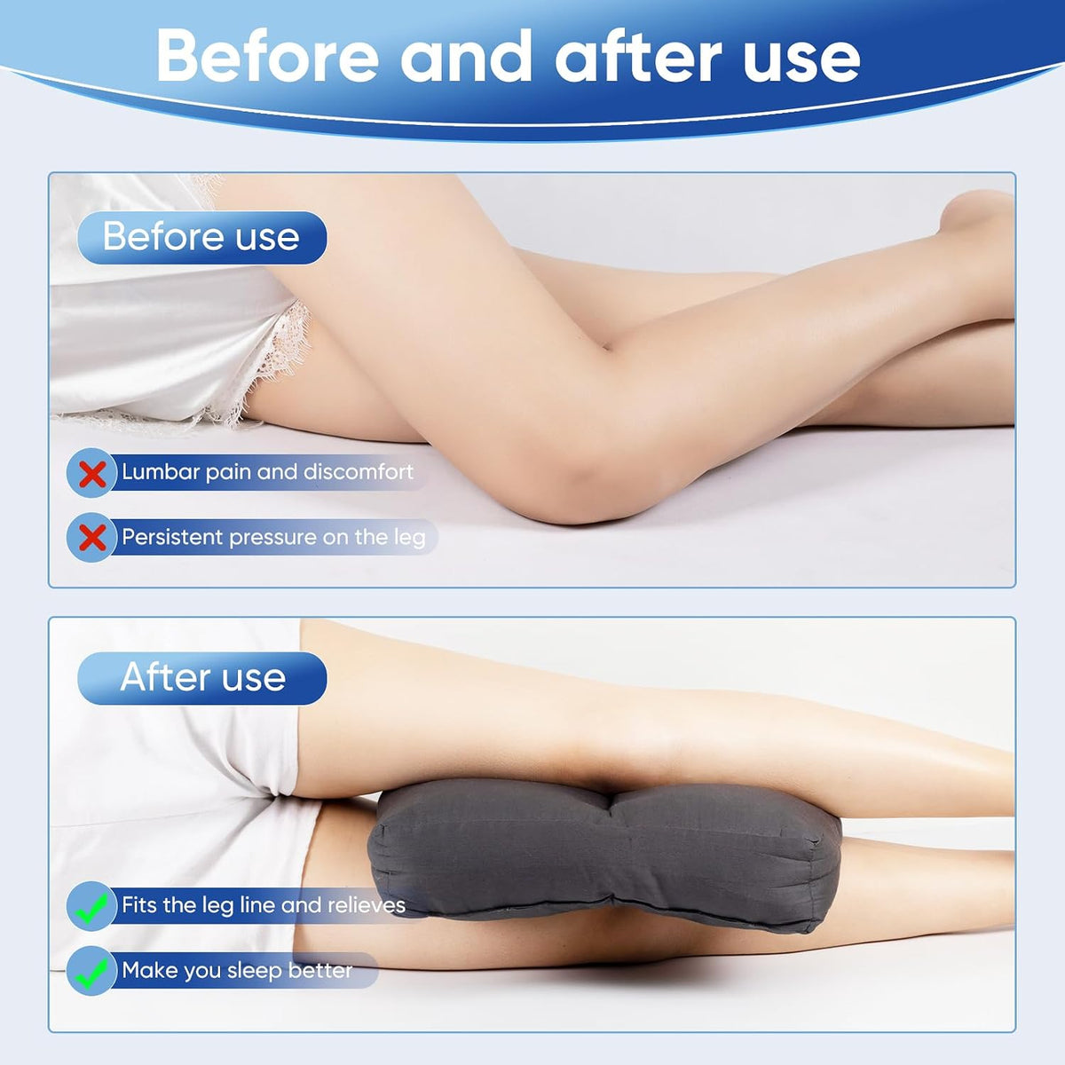 MINUPWELL Knee Pillow for Side Sleepers - Between Leg & Under Knee Pillow for Back Sleepers - Leg Pillow with 850G 7D Alternative for Relieving Leg, Back, and Knee Pain - 100% Cotton Fabric - White
