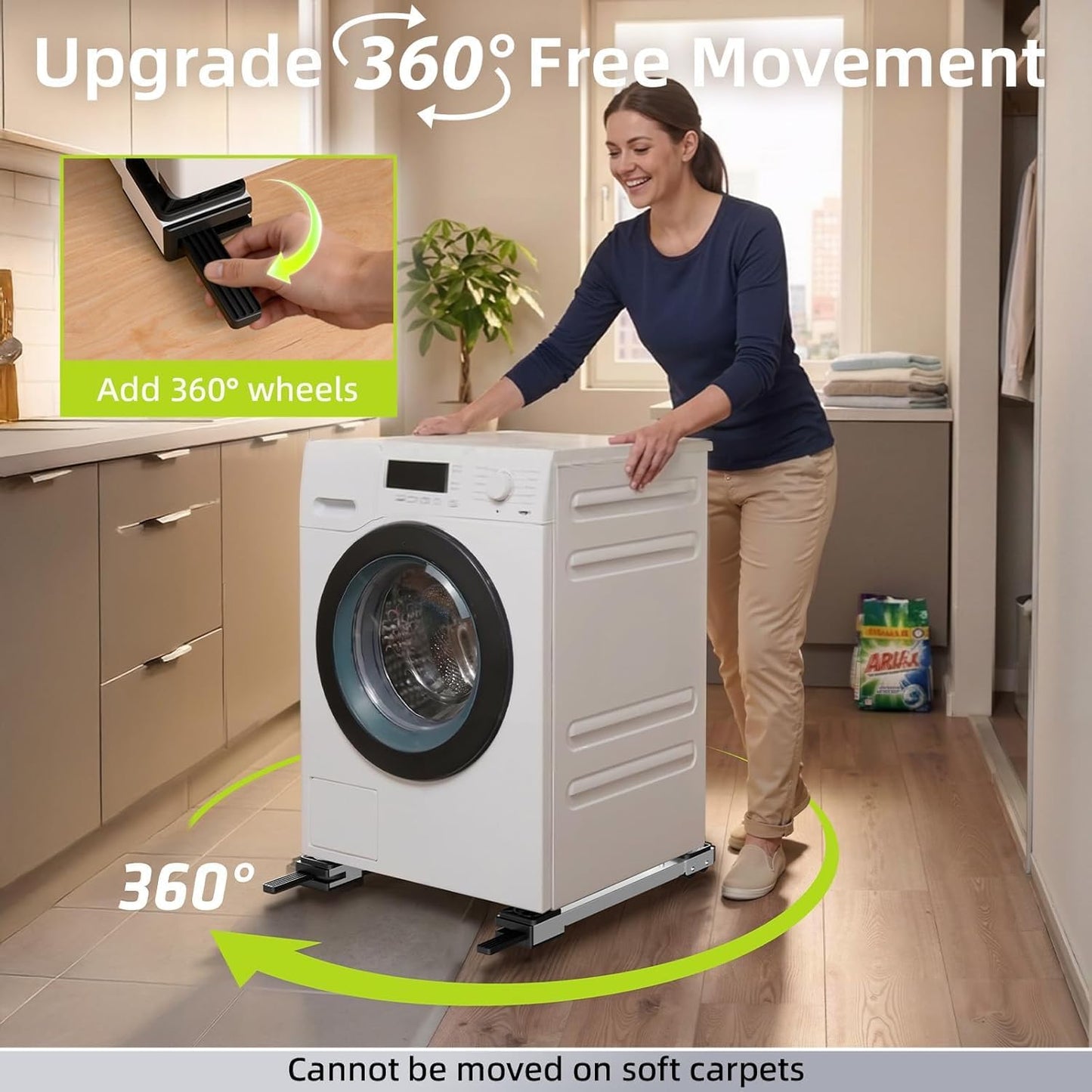 Appliance Rollers Heavy Duty,Newest 360° Movement Appliance Sliders,20-32in Extendable,Liftable Anti Slip Washing Machine Base,Easily Move Washer and Dryer Machines,Refrigerators,Furniture-Black