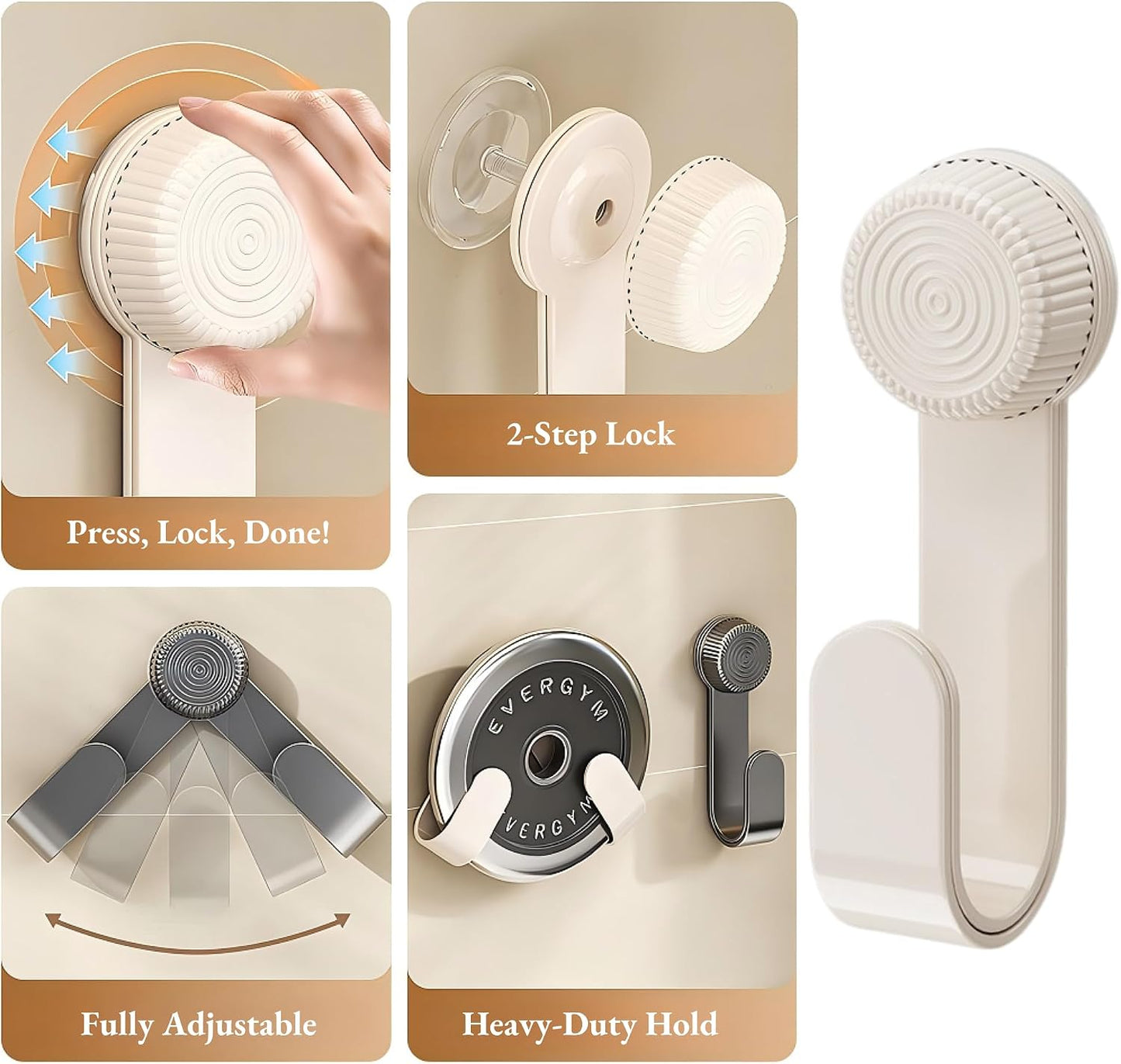 Pot Lid Rack Organizer holder for Cabinet Door/Wall With Suction Cup, No Drilling, Adjustable Rotating Arm Design Fits 6-14" Lids(Cream)