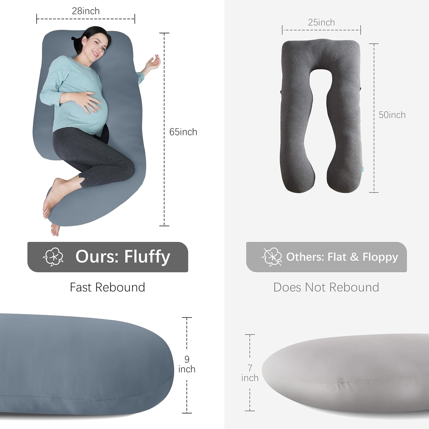 MOON PARK Pregnancy Pillows for Sleeping - 57 Inch U Shaped Full Body Maternity Pillow with Removable Cover - Support for Back, Legs, Belly, Hips - Pregnancy Pillow for Women - Grey