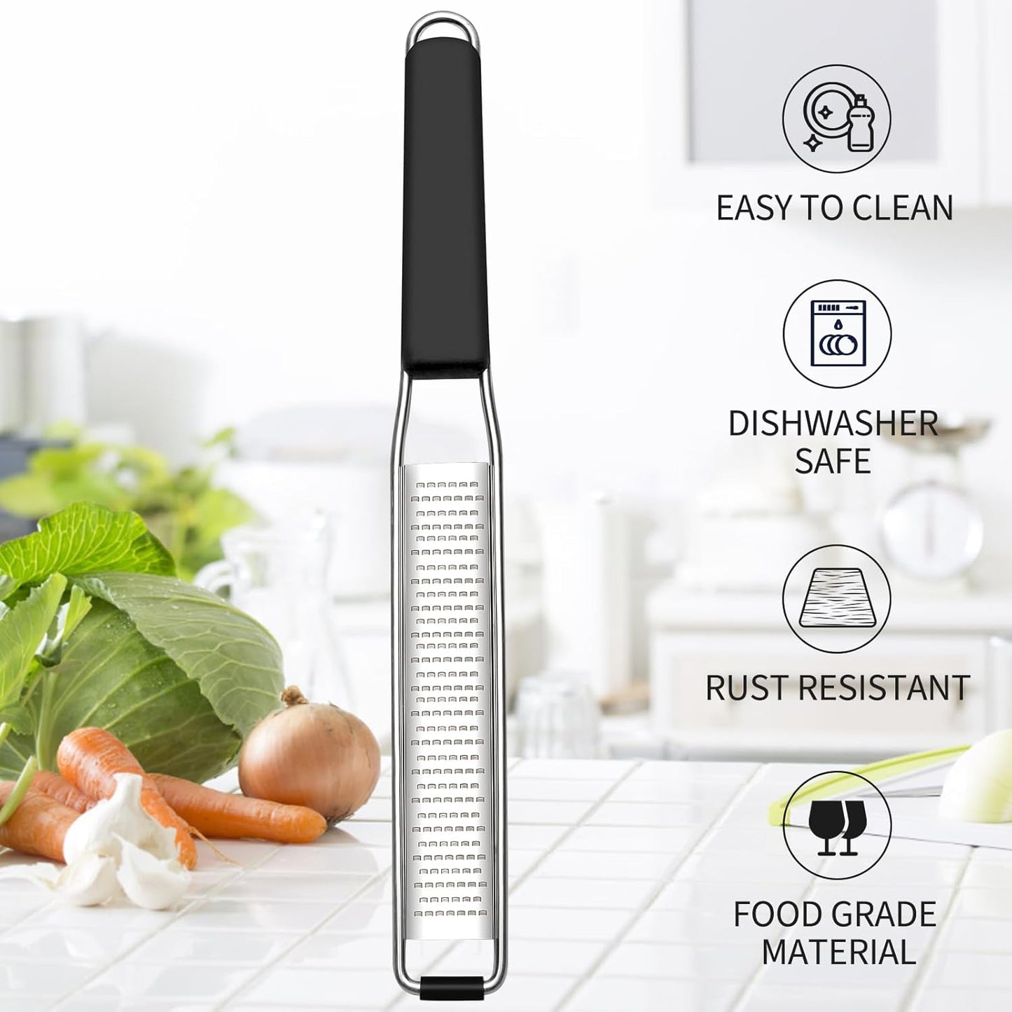 Cambom Lemon Zester Grater Three-piece Suit - Heavy Duty Kitchen Tool for Parmesan Cheese, Ginger, Garlic, Nutmeg, Chocolate, Vegetables，Fruits，Stainless Steel Grater Dishwasher Safe Black | 304 Stainless Steel, Sharp Tool for Parmesan Cheese, Ginger,