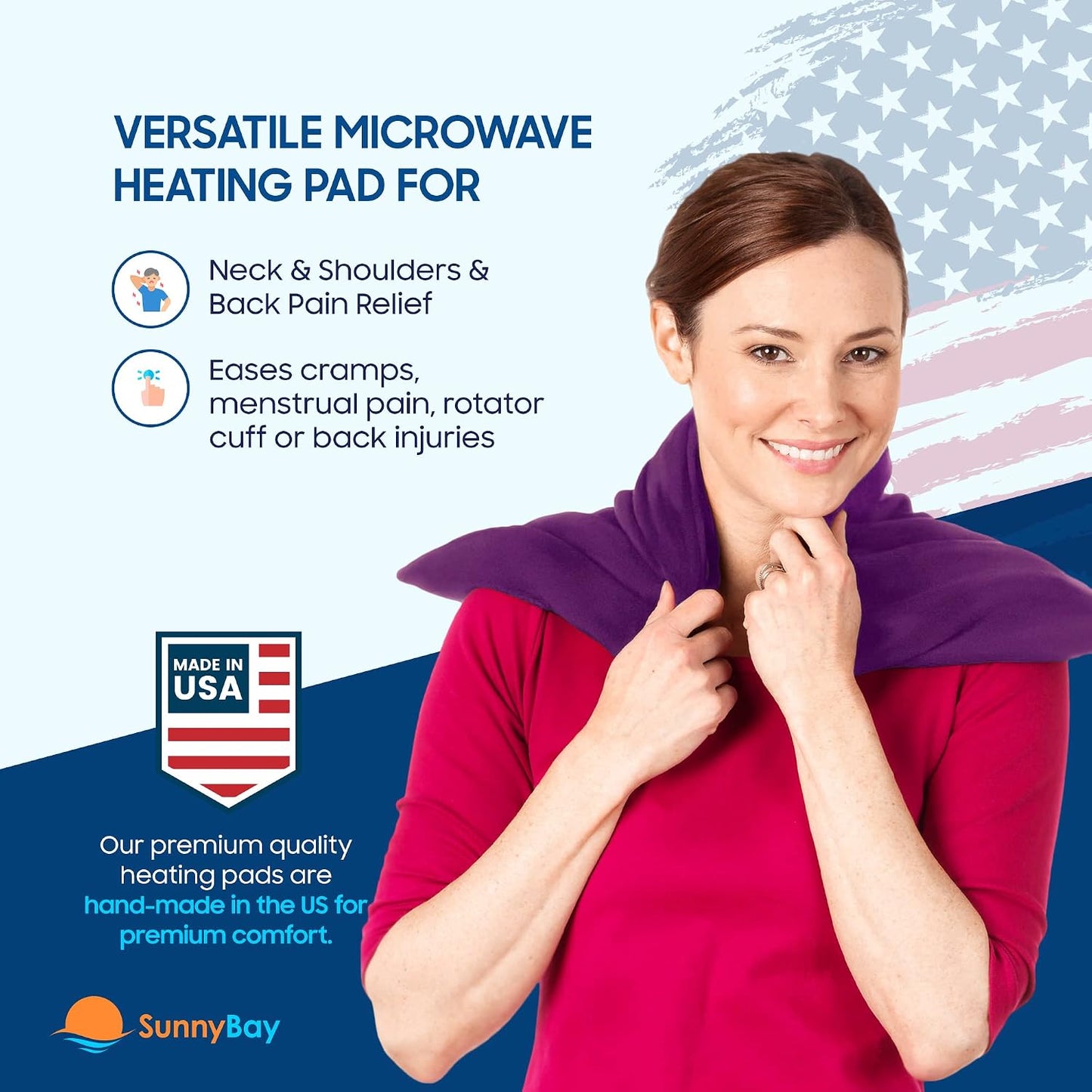 SunnyBay Extra Large Microwave Heating Pad, Microwavable Heavy Weighted Full Body Moist Hot Pack and Washable Fleece Cover, 10x24 Inches, 2.8 lbs, Navy Blue