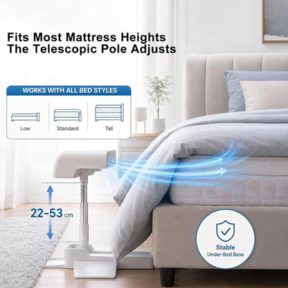 Bed Cooling Fan, Under Sheet Bed Cooling System With Adjustable Fan Speed, With 5 Speeds & Remote Control, Adjustable Height, 10000mah Rechargeable, For Hot Sleepers, Fits All Mattress Heights