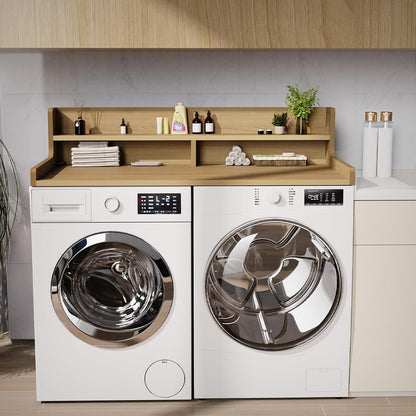 Washer Dryer Countertop, 54" x 27.55" 2-Tier Washer Dryer Topper with Edge, for Laundry Room Organization Oak