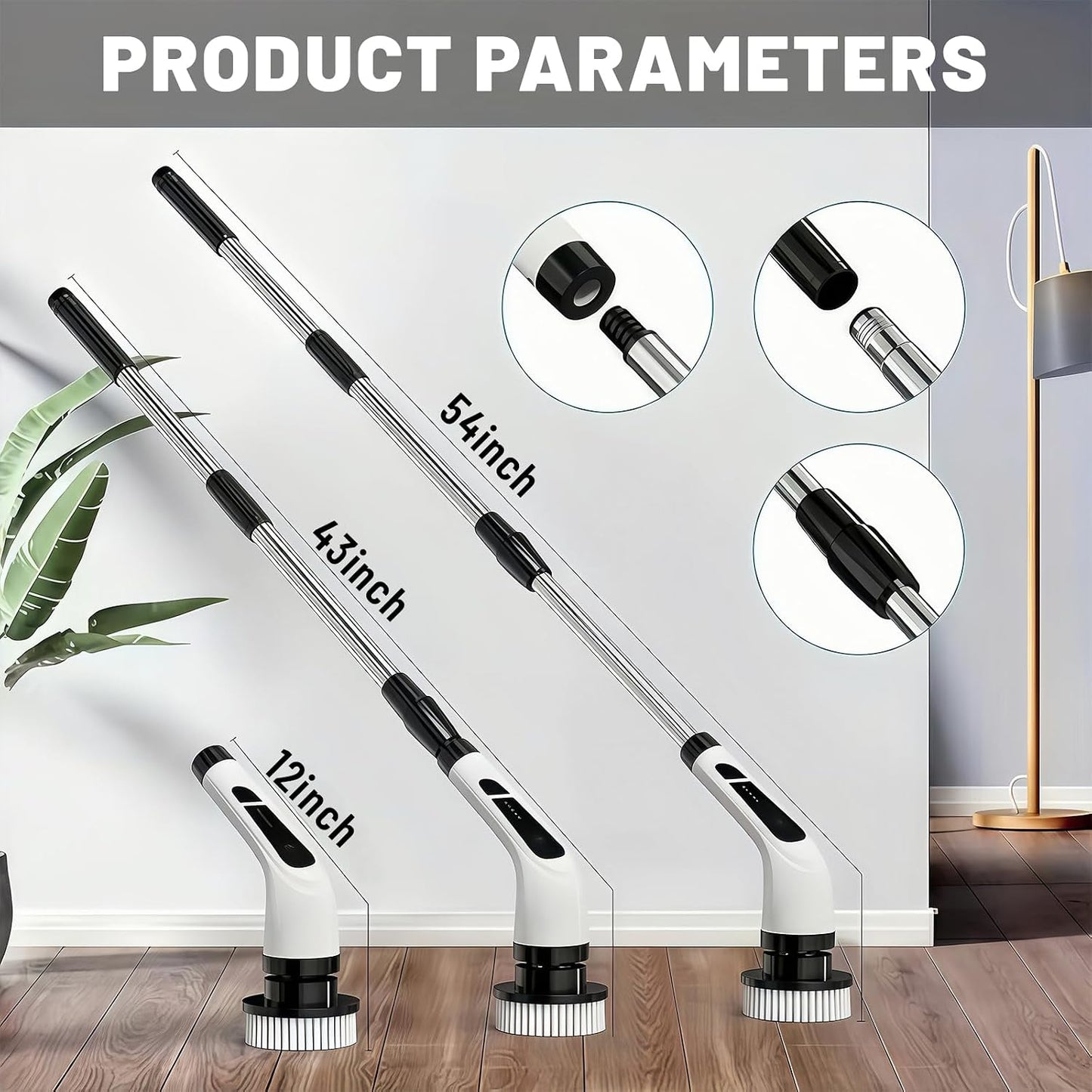 Electric Spin Scrubber- Ditch the Scrubbing! Long Handle Shower Scrubber with 9 Replaceable Heads - 2 Speed Cordless Brush Ensures Long Battery Life, Modern Design! (White)