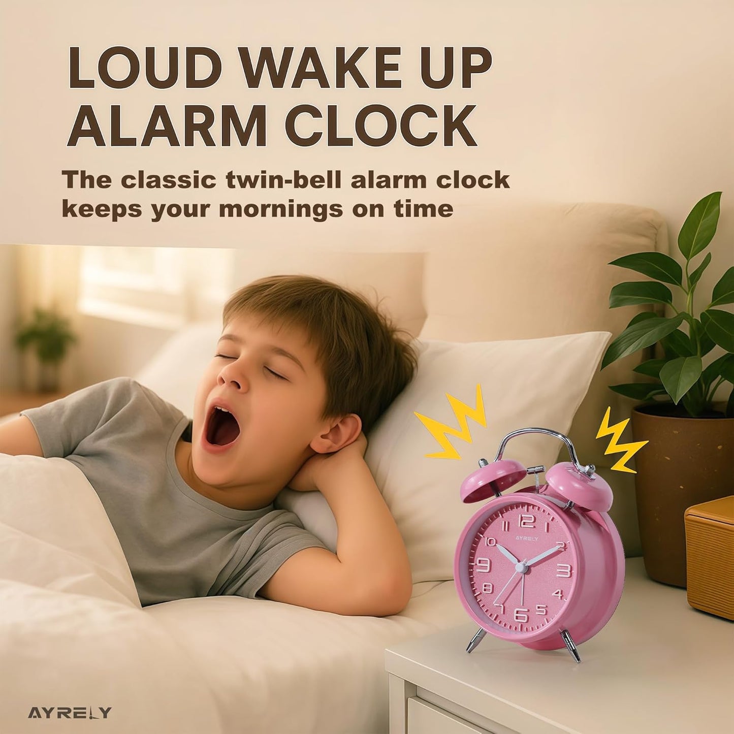AYRELY® Super Loud Alarm Clock for Heavy Sleepers, 4.5 Inch Twin Bell Retro | Silent Non-Ticking Quartz with Backlight, Luminous Dial, Metal Alarm Clocks for Bedrooms and Bedside
