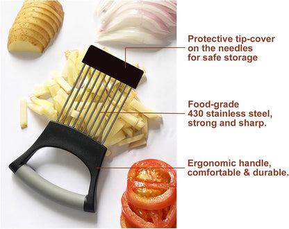 Onion Holder for Slicing | Kitchen Chopper Assistant Tool, Vegetable Cutter with Protective Cover, For Tomato, Lemon, Potato, Egg, Food Slice Assistant