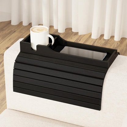 SpaceAid Bamboo Couch Cup Holder, Anti Falling Foldable Sofa Armrest Tray with Cup Holder, Couch Arm Side Table Organizer for Drink Cup Remote Snacks (Natural)