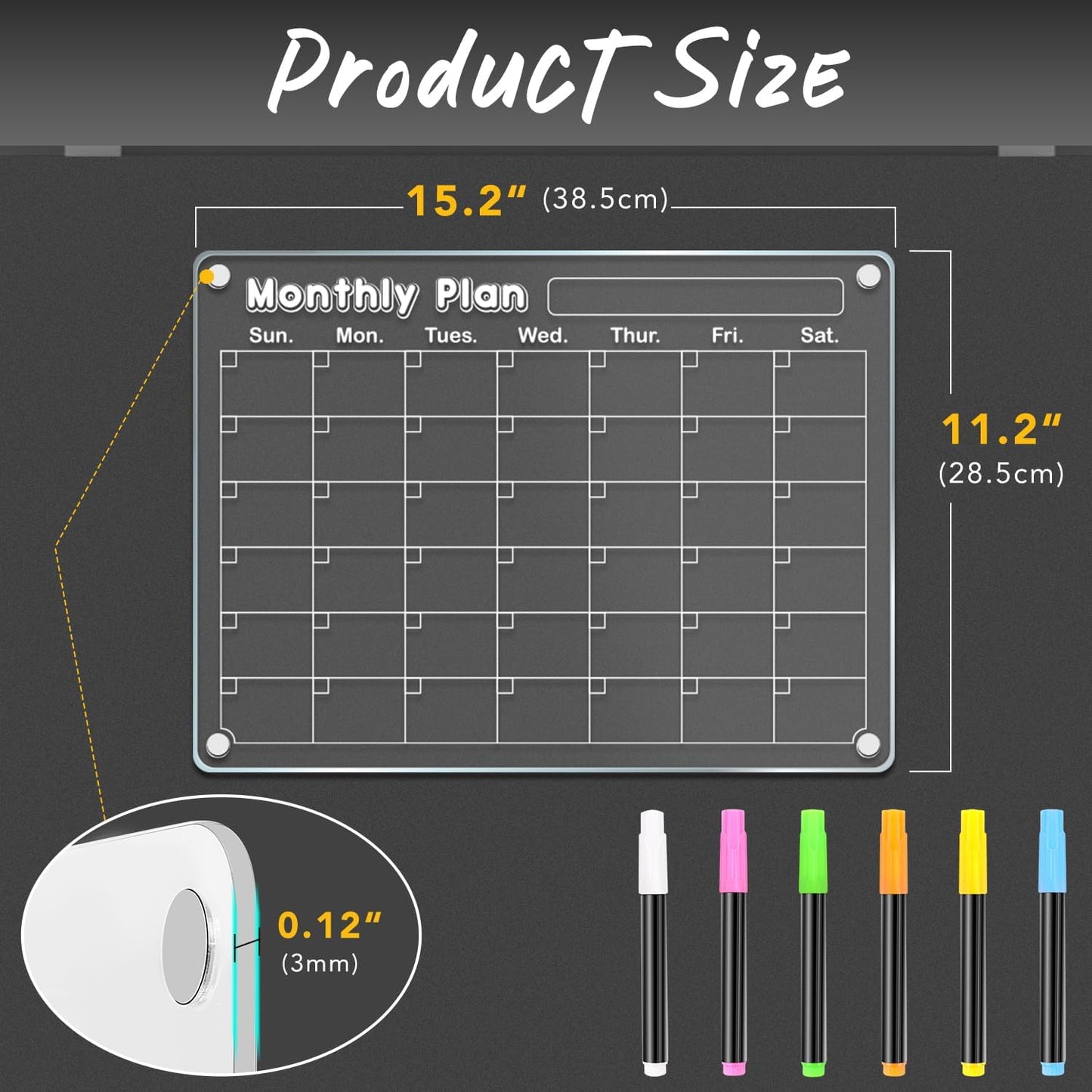 DIYMAG Magnetic Calendar, Fridge Magnets for Whiteboard 4 PCS Dry Erase | Clear Monthly Weekly Daily Memo Acrylic Planning Boards Apartment Essentials for Refrigerator