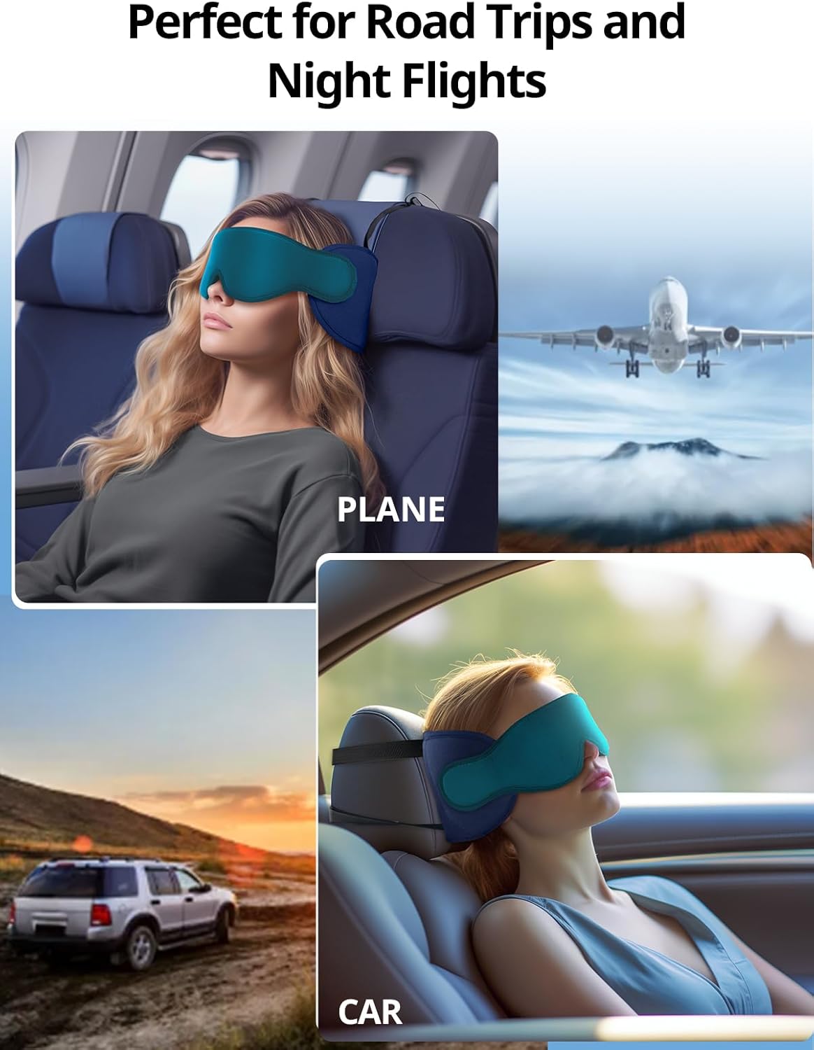 Inspireyes Travel Pillows for Airplanes, 360° Head Support for Long Flight, Soft Airplane Pillow with 3D Eye Mask for Sleeping, Stop Bobblehead, Airplane Headrest Gadgets, Light Black
