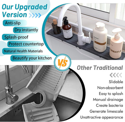 Faucet Mat for Kitchen Sink with Raised Feet, Stone Sink Mat Quick Dry around Faucet, Water Absorbent Stone Tray, Sink Splash Guard & Protectors, Stone Drying Mat for kitchen Counter