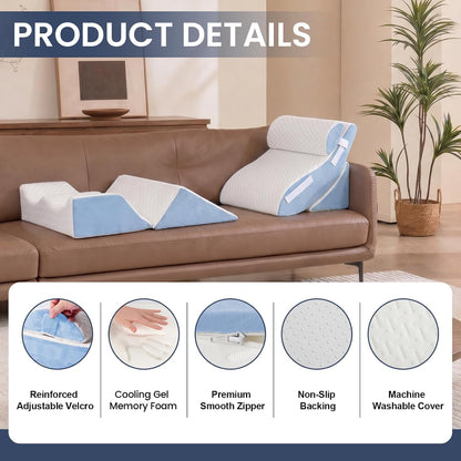 5PCS Wedge Pillow Set for After Surgery, Adjustable Orthopedic Foam Bed Wedge Pillow for Acid Reflux, GERD & Heartburn Relief, Back & Leg Elevation Support for Sleeping & Sitting Up, White Grey