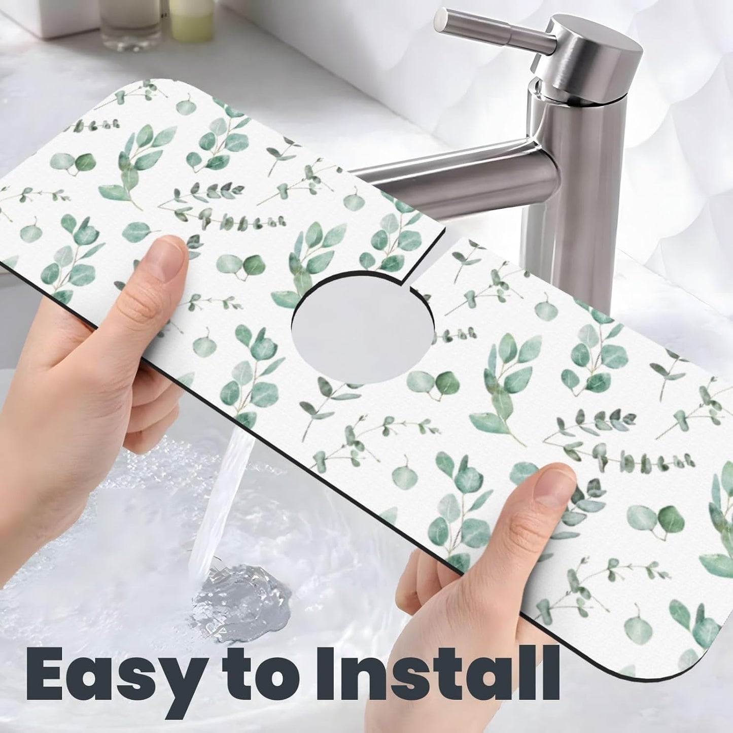 Abstract Flower Blooming Floral Watercolor Kitchen Sink Splash Guard Faucet Mat Super Absorbent Fast Drying Mat Sink Gadgets-Fast Drying Pad Sink Mat For Kitchen Bathroom (15" X 5.5" )