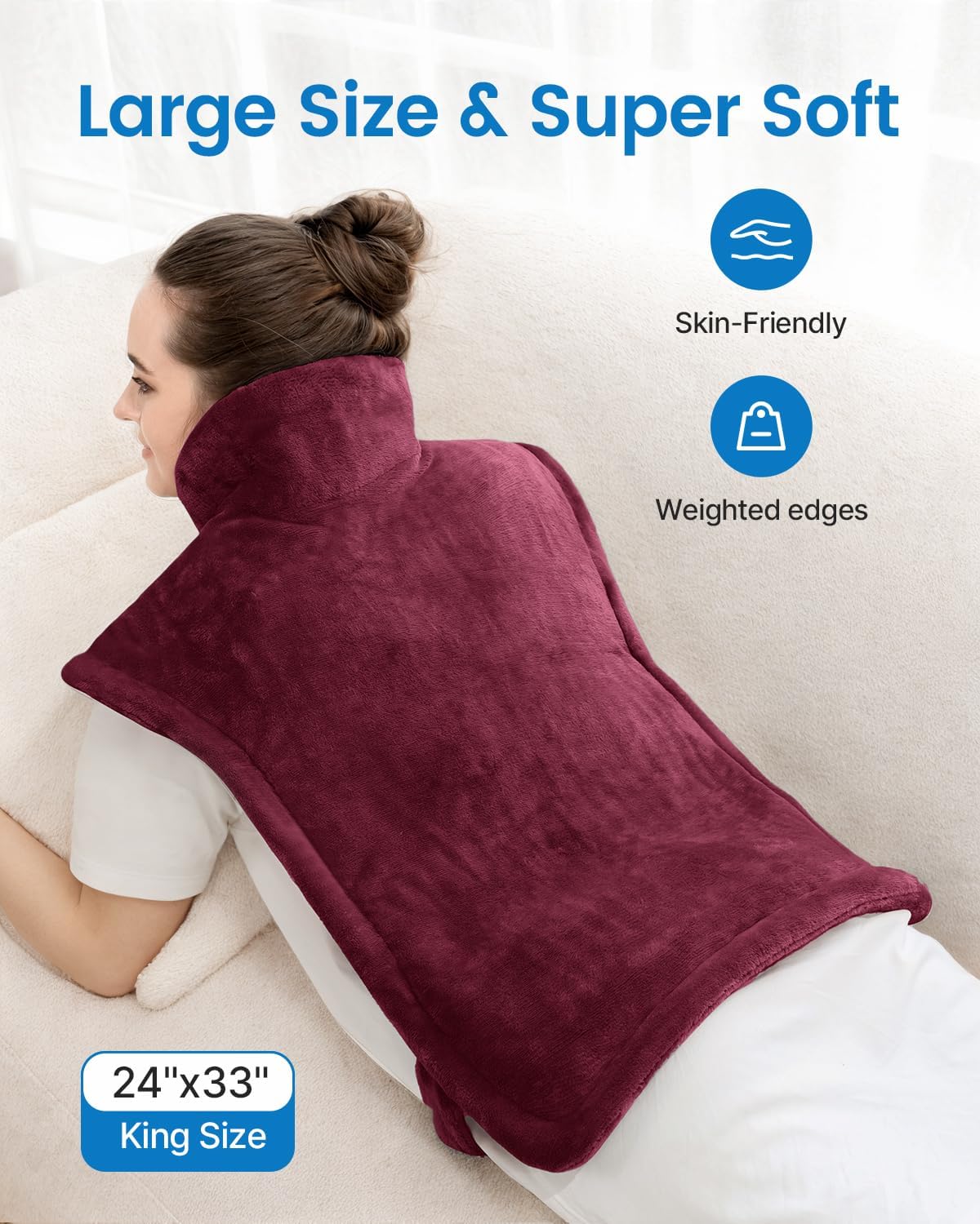 RENPHO Electric Heating Pad - 6 Heat Levels for Neck Shoulder and Back, Birthday Gifts for Women Men Mom Dad, Weighted Pad for Snug Fit, ETL Safety Certified, FSA Eligible, 24"x33" Gray