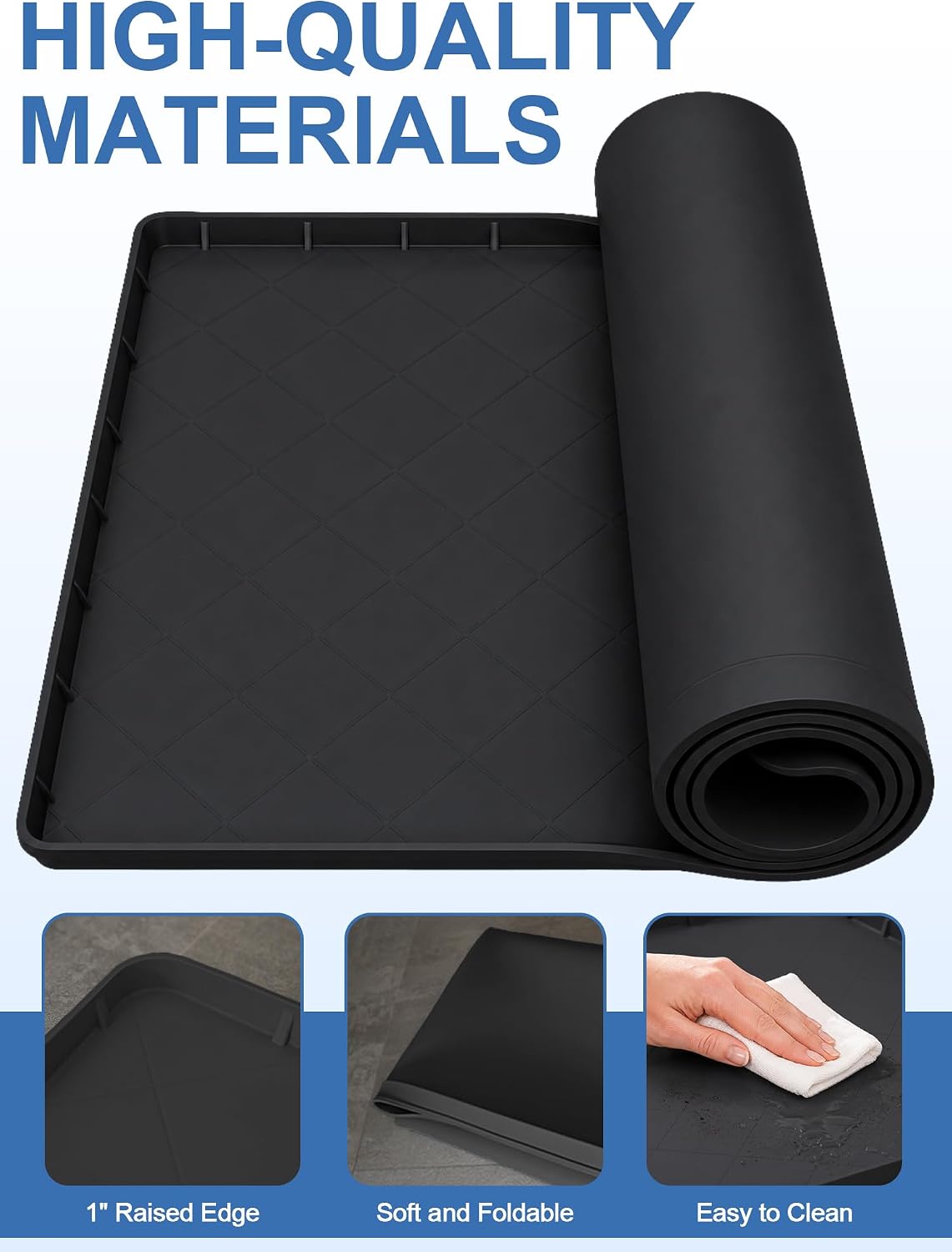 Washing Machine Drain Pan Silicone Mat, Washer Tray for Floor Protection | 32" x 30" Non-Slip Waterproof Anti-Vibration Leak Resistant, Sturdy & Easy to Clean Drain Pan for Under Dryer or Washer