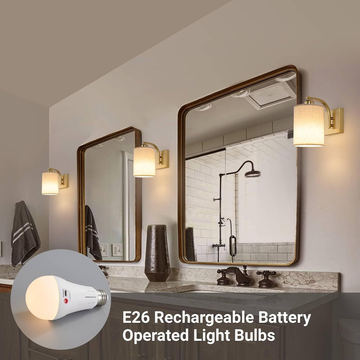 Powfloven Black Rechargeable Wall Sconces Set of 2 with Remote, Wireless Dimmable Battery Operated LED Wall Lights, Cordless Wall Lighting Lamp Fixture for Bedroom Living Room