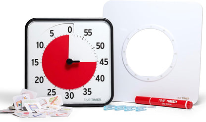 TIME TIMER Visual Schedule Package - 8-inch 60 Minute Visual Routine Timer with Dry Erase Board, PECS Cards, and Whiteboard Marker - for Kids Desk, Classroom, Home, and Routines (Orange)
