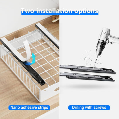 Mustorn 2 Pack Pull Out Cabinet Organizer, Slide Out Drawers for Cabinets, Peel and Stick, Heavy Duty Shelves for Kitchen, Cupboard, Pantry, Bathroom (16.5"D*11.8"W*3.94"H-Black)