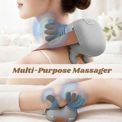 LIVINGPRO Neck & Shoulder Massager with Heat, Deep Tissue Shiatsu with Bionic Palm 4D Kneading, Simulated Human Hand Massage, 3 Adjustable Intensities, Portable Pain Relief for Home & Office