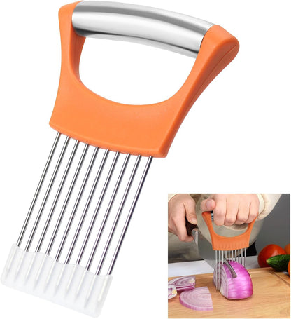 Stainless Steel Onion Holder for Slicing,Onion Slicer Holder,Kitchen Gadget | Green Onion Slicer Holder, Onion Cutter for Slicing of Onions, Tomatoes, Avocados, Eggs and Other Vegetables