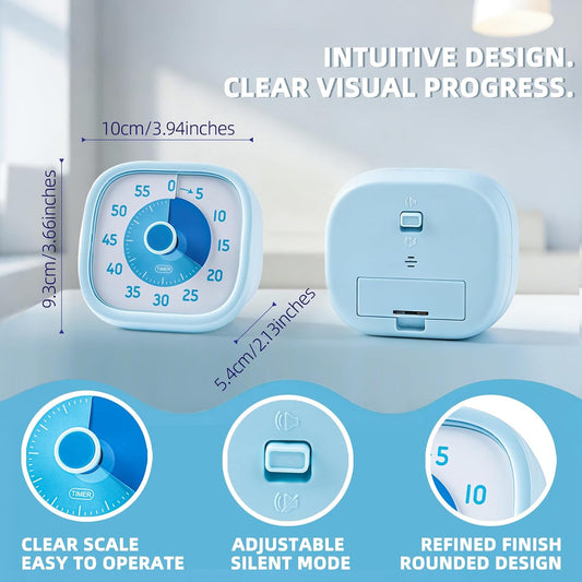 60 Minute Visual Timer for Kids, Countdown Clock with Silent or Ticking Sound, Easy Twist Dial for Classroom, Teachers, Students, Homework, Reading, ADHD Focus