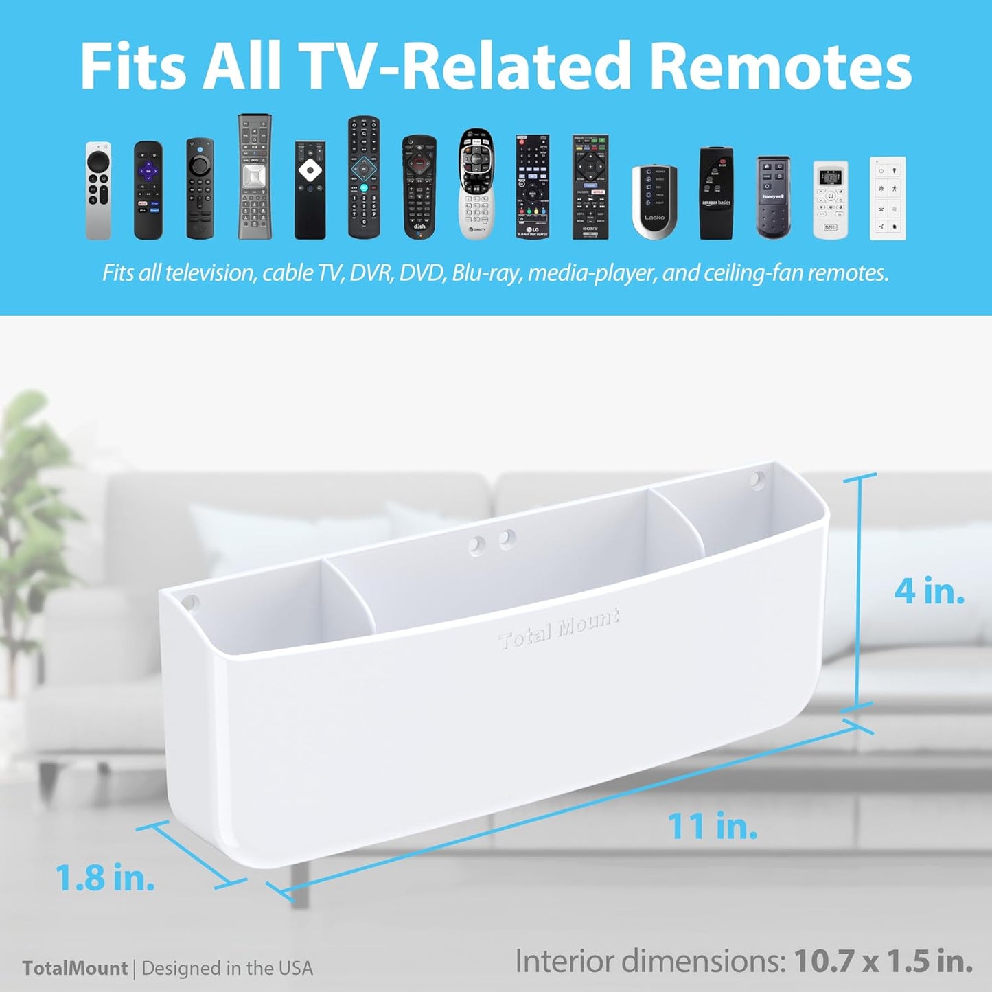 TotalMount Drop-Free Remote Holder – Removable Adhesive Strips – XL Black | Designed in the USA – Simply Put the Remotes In – No Tricky Magnet Alignment Needed (Holds 3 or 4 Remote Controls)