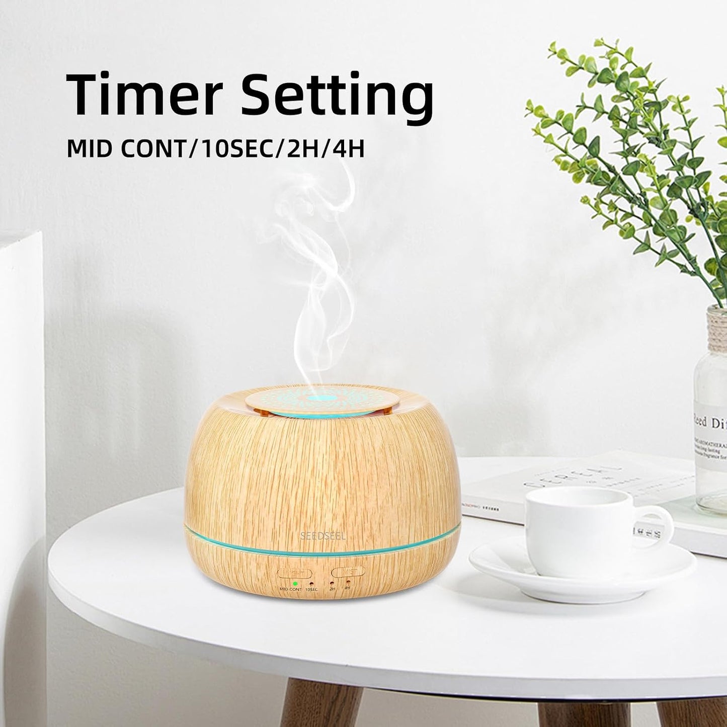 SEEDSEEL 300ML Essential Oil Diffuser,Ultrasonic Aromatherapy Diffuser, 7-Color Gradient Lights, Remote Control, 8 Hours Run Time, Suitable for Home,Office